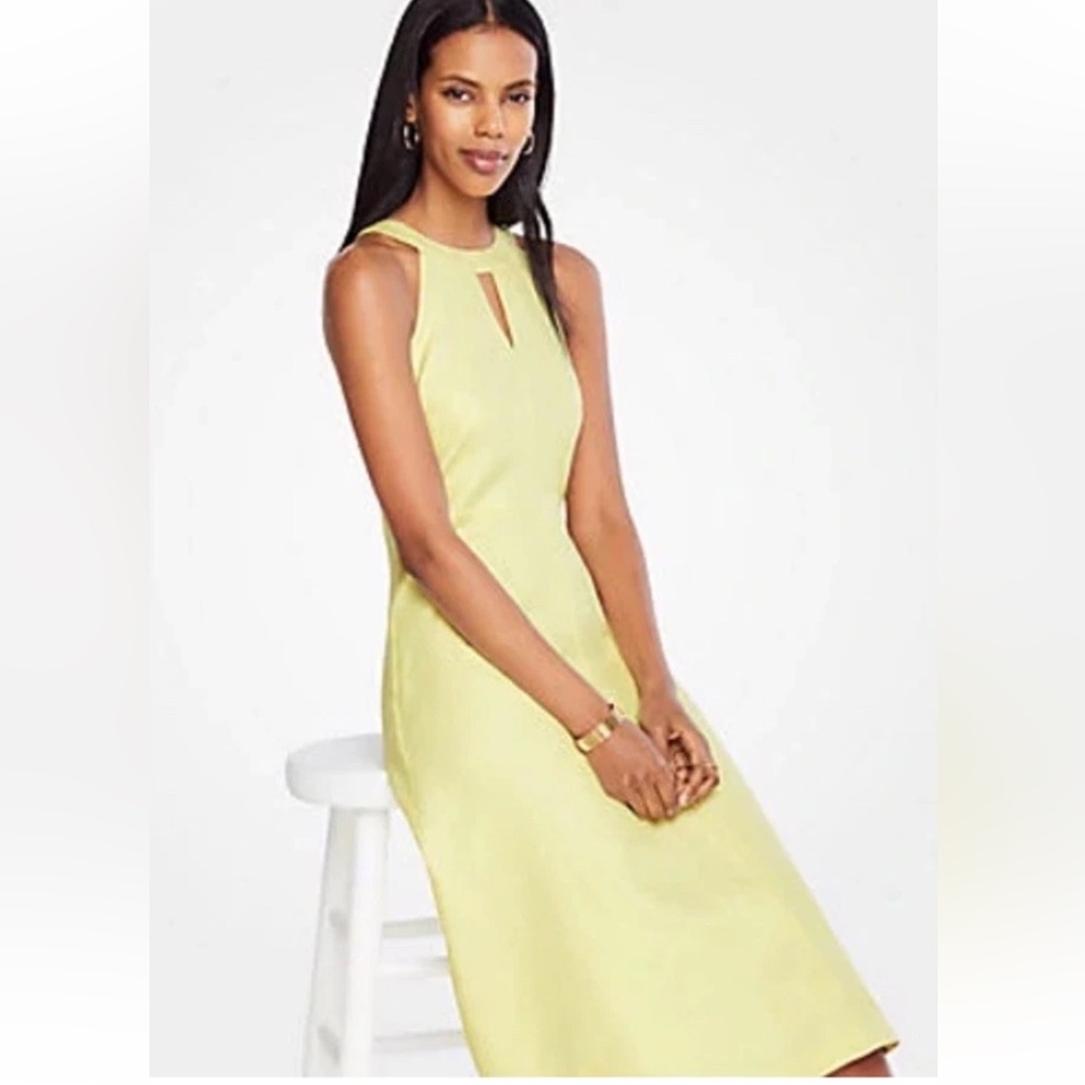 Ann Taylor Size 2 Linen Cotton Lined Midi Dress Buttercream Yellow Halter NWT - Picture 12 of 12